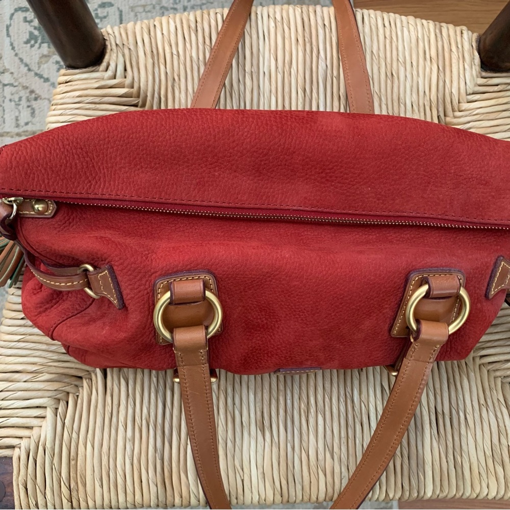 Dooney and Bourke double strap tassel leather satchel handbag in wine - Picture 9 of 13